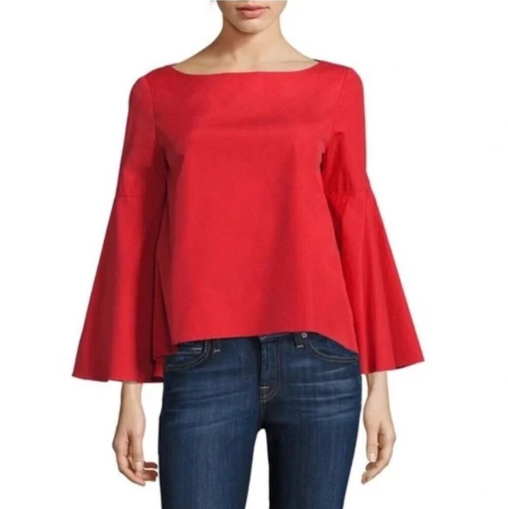 Alice + Olivia 100% Cotton Shirley Bell Sleeve Split Back Top • Size S/P